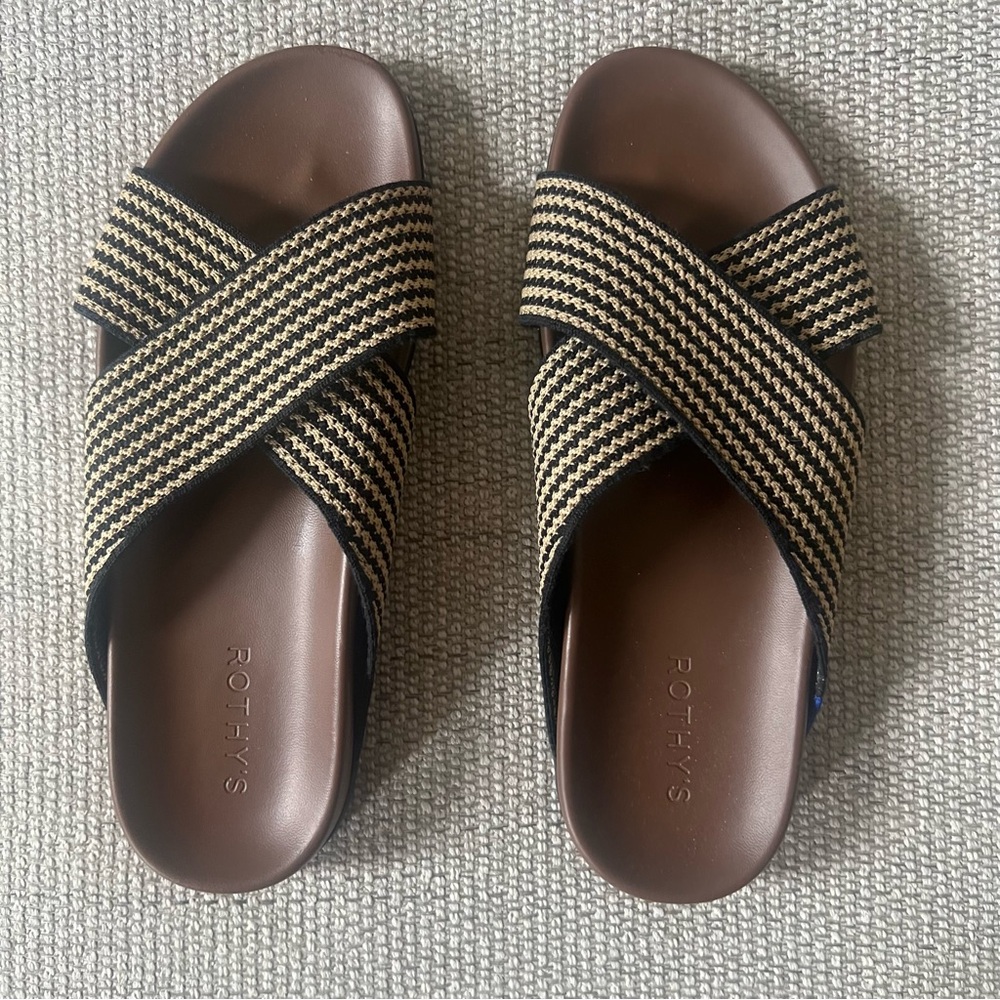 Rothy's Weekend Slide Sandals in Toffee Stripe